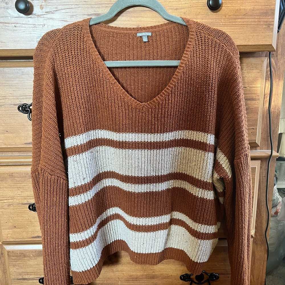 Charlotte Russe Tan and Cream V-Neck Sweater